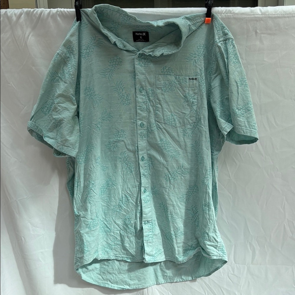 Hurley Green Casual Button Down Shirt Relaxed Fit